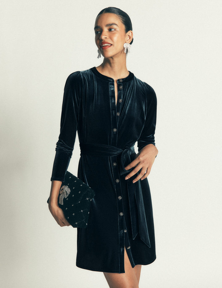 Robe courte Honor en velours-Océan bleu sarcelle