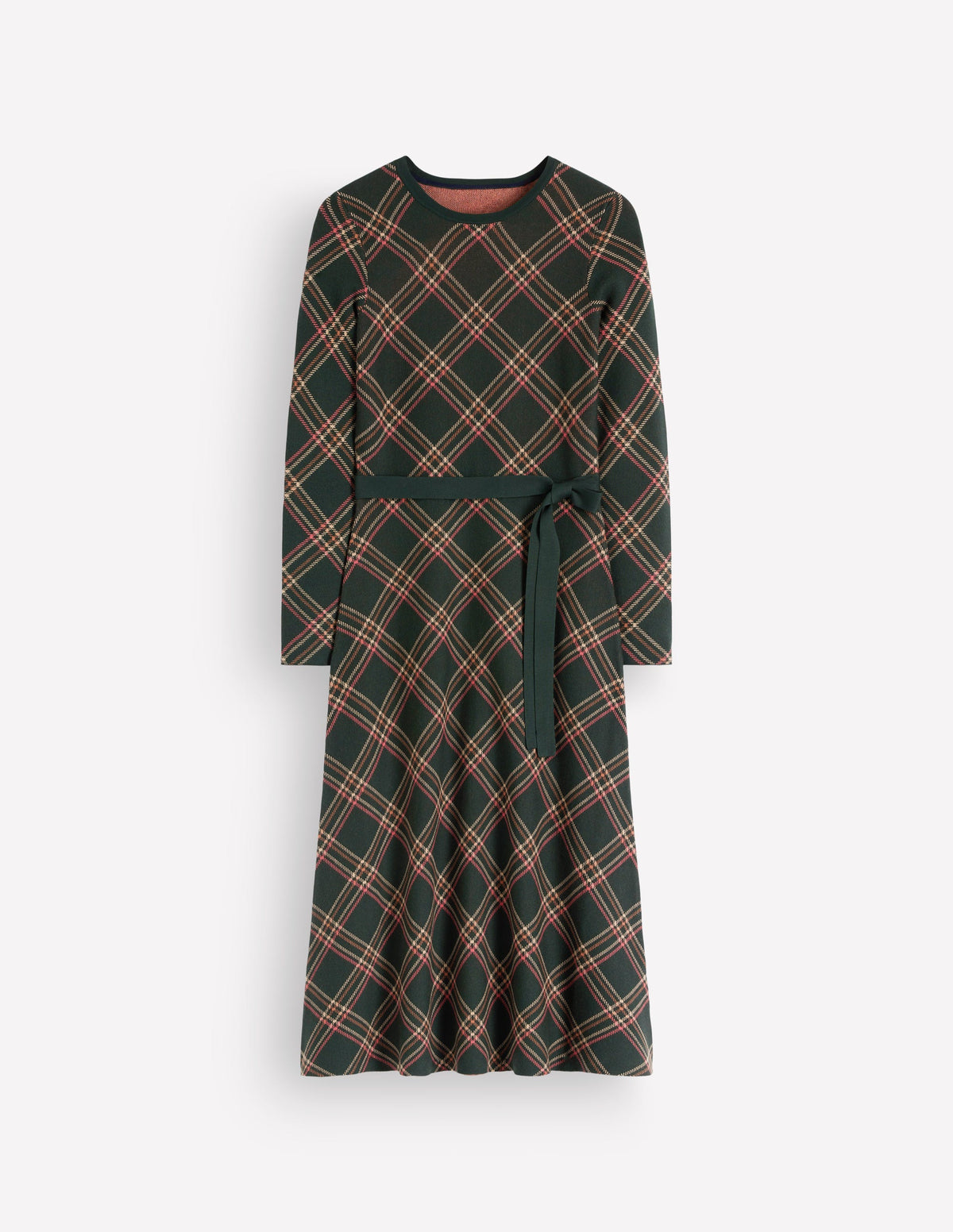 Robe midi à col rond en jacquard-Carreaux Vert - Image 8
