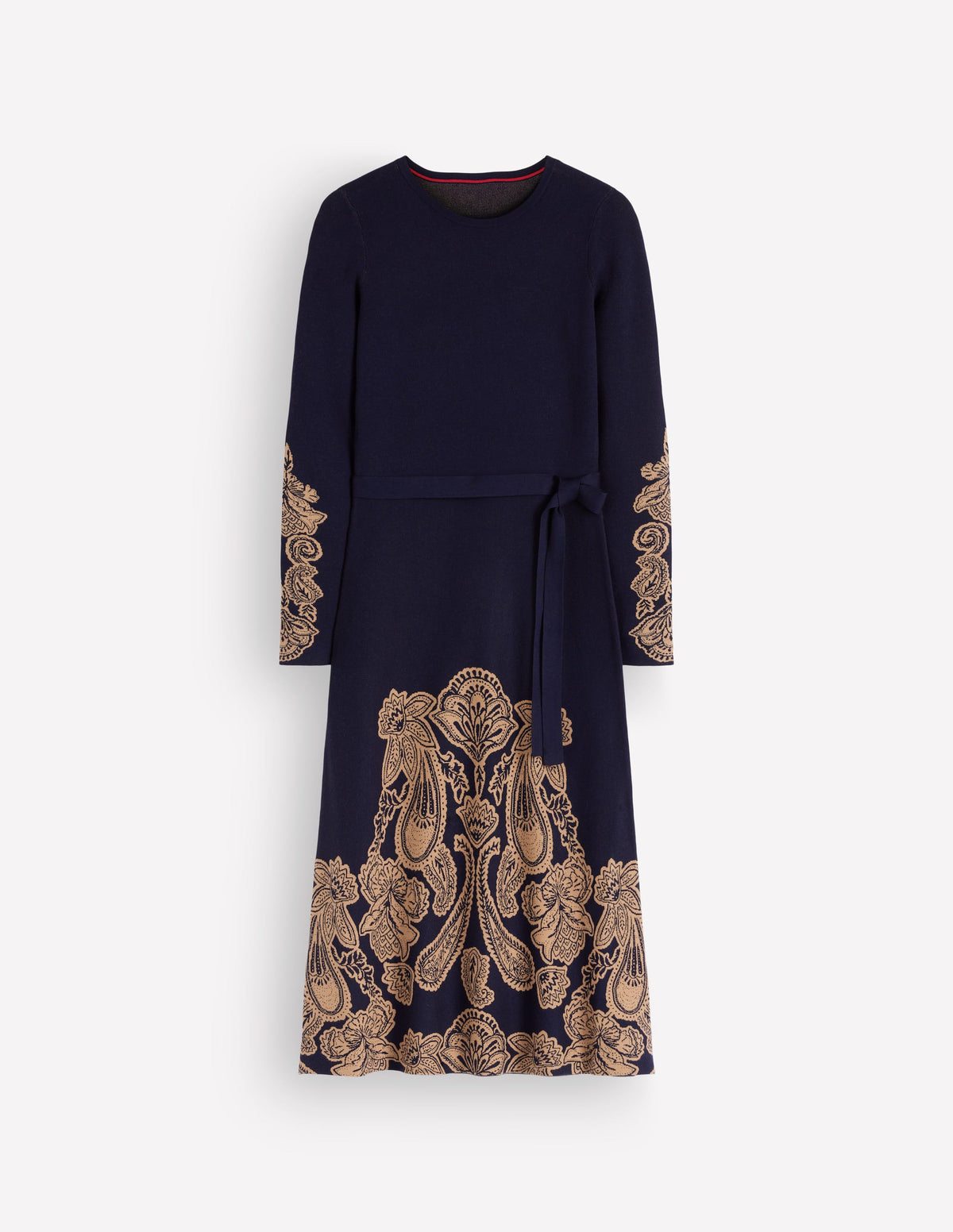 Midi-Jacquardkleid mit Rundhalsausschnitt-Marineblau Motivdruck - Image 7