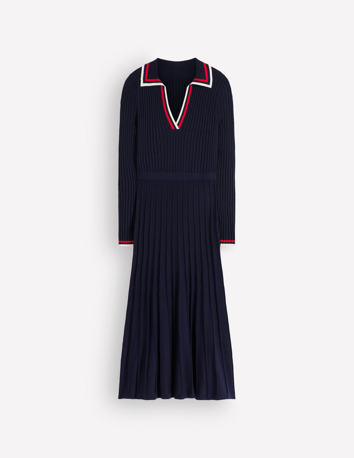 Geripptes Henley-Strickkleid-Marineblau-5