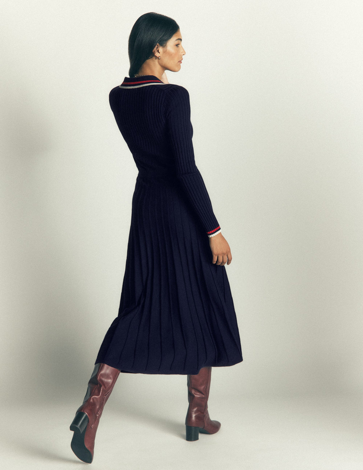 Geripptes Henley-Strickkleid-Marineblau - Image 3