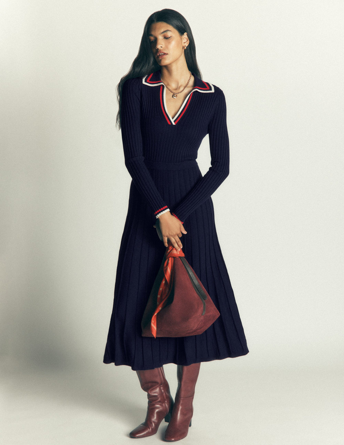 Geripptes Henley-Strickkleid-Marineblau - Image 4