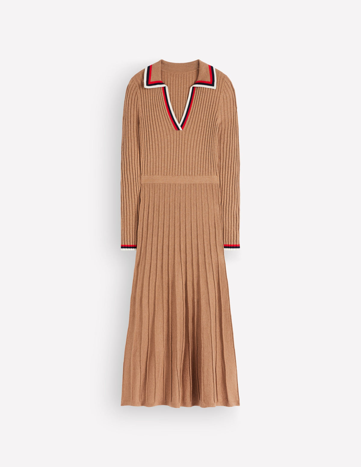 Geripptes Henley-Strickkleid-Camel Meliert - Image 6