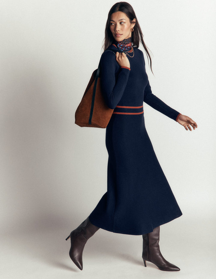 Strickkleid mit Kontraststreifen-Marineblau