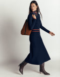 Strickkleid mit Kontraststreifen-Marineblau