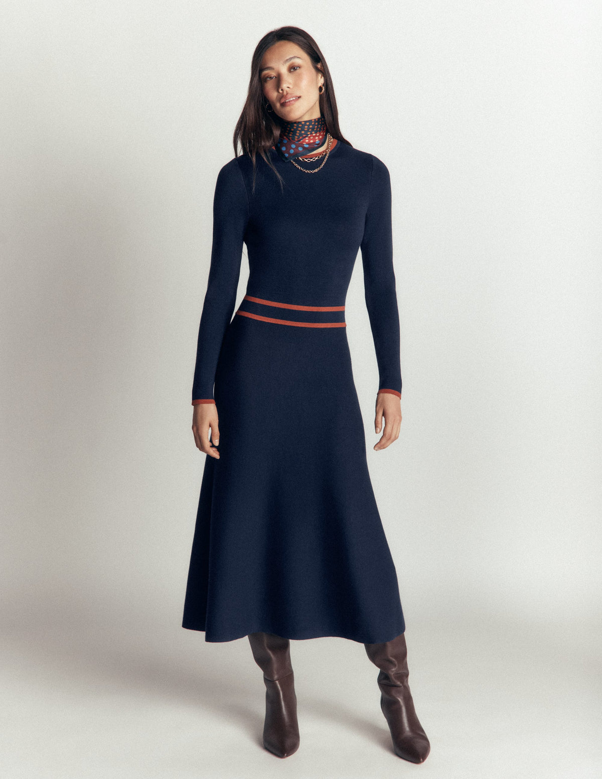 Strickkleid mit Kontraststreifen-Marineblau - Image 4