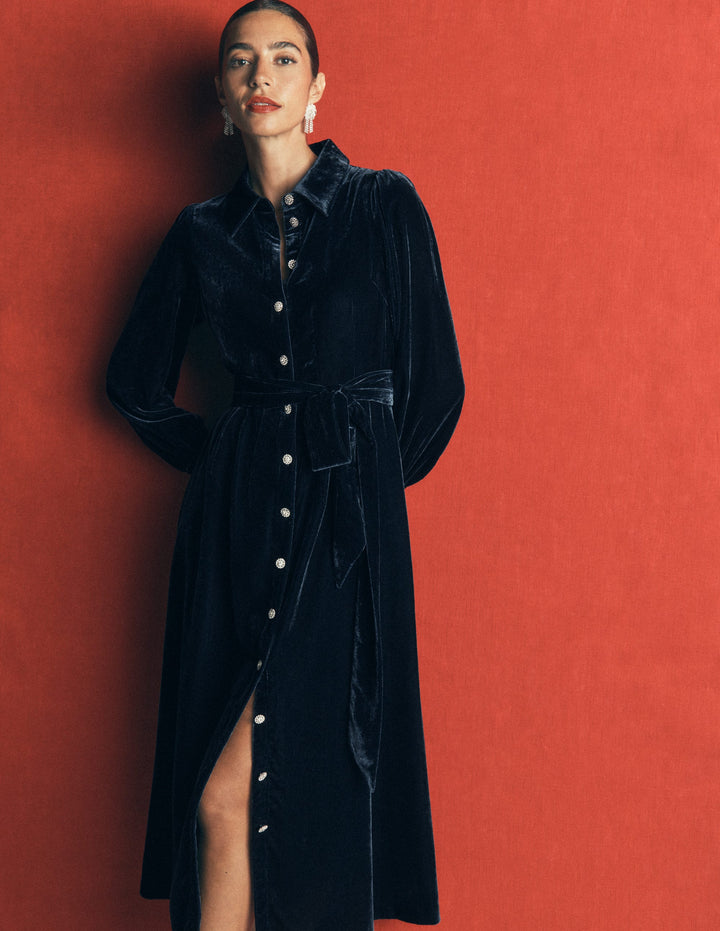 Robe-chemise Maeve en velours-Océan bleu sarcelle