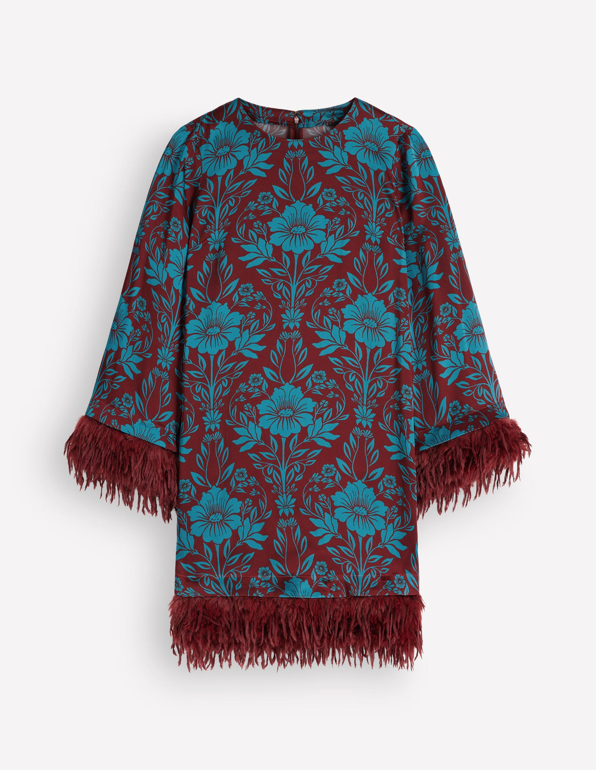 Robe en satin à fausses plumes-Motif Flourishing Sprig bleu sarcelle cristallin - Image 8