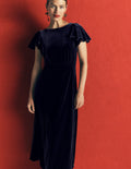 Samtkleid mit drapierten Ärmeln-Marineblau