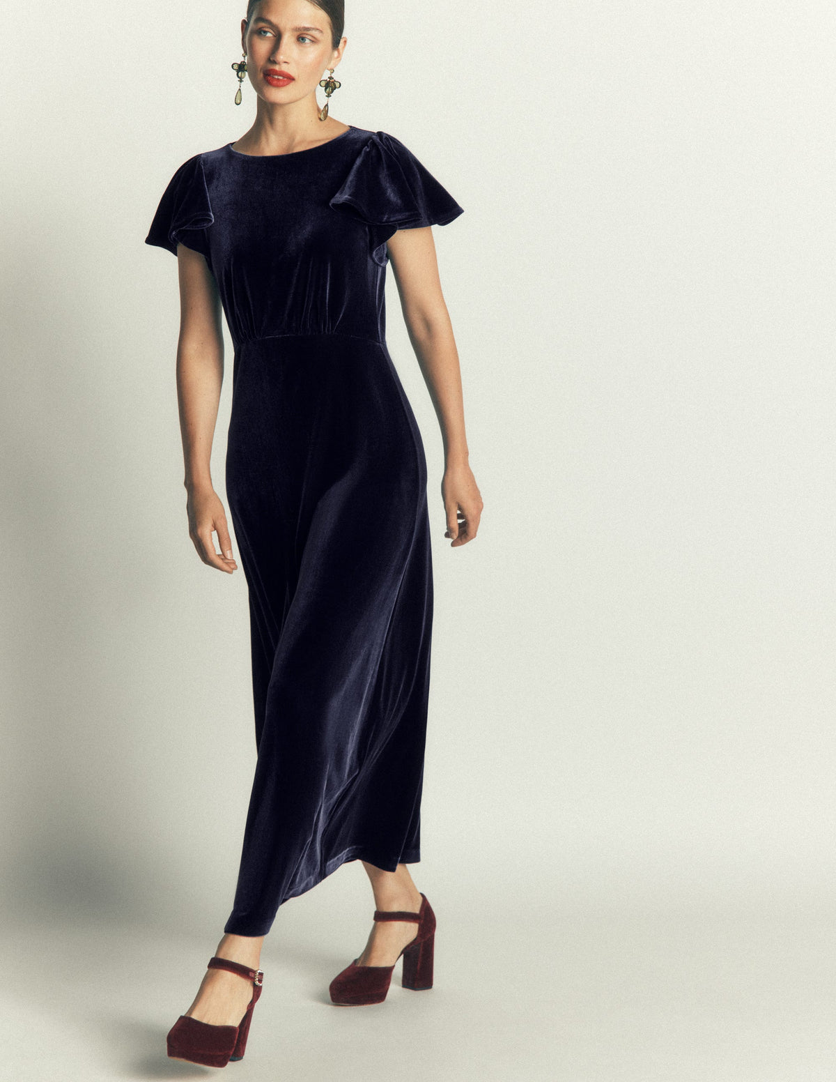 Samtkleid mit drapierten Ärmeln-Marineblau - Image 4