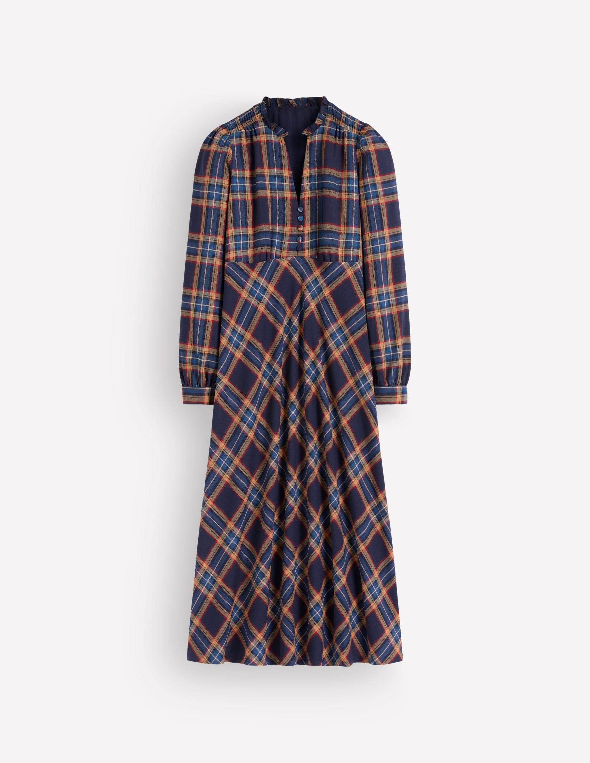 Cassie Checked Tea Dress-Navy and Camel Check-5