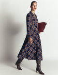 Cassie Checked Tea Dress-Navy and Camel Check