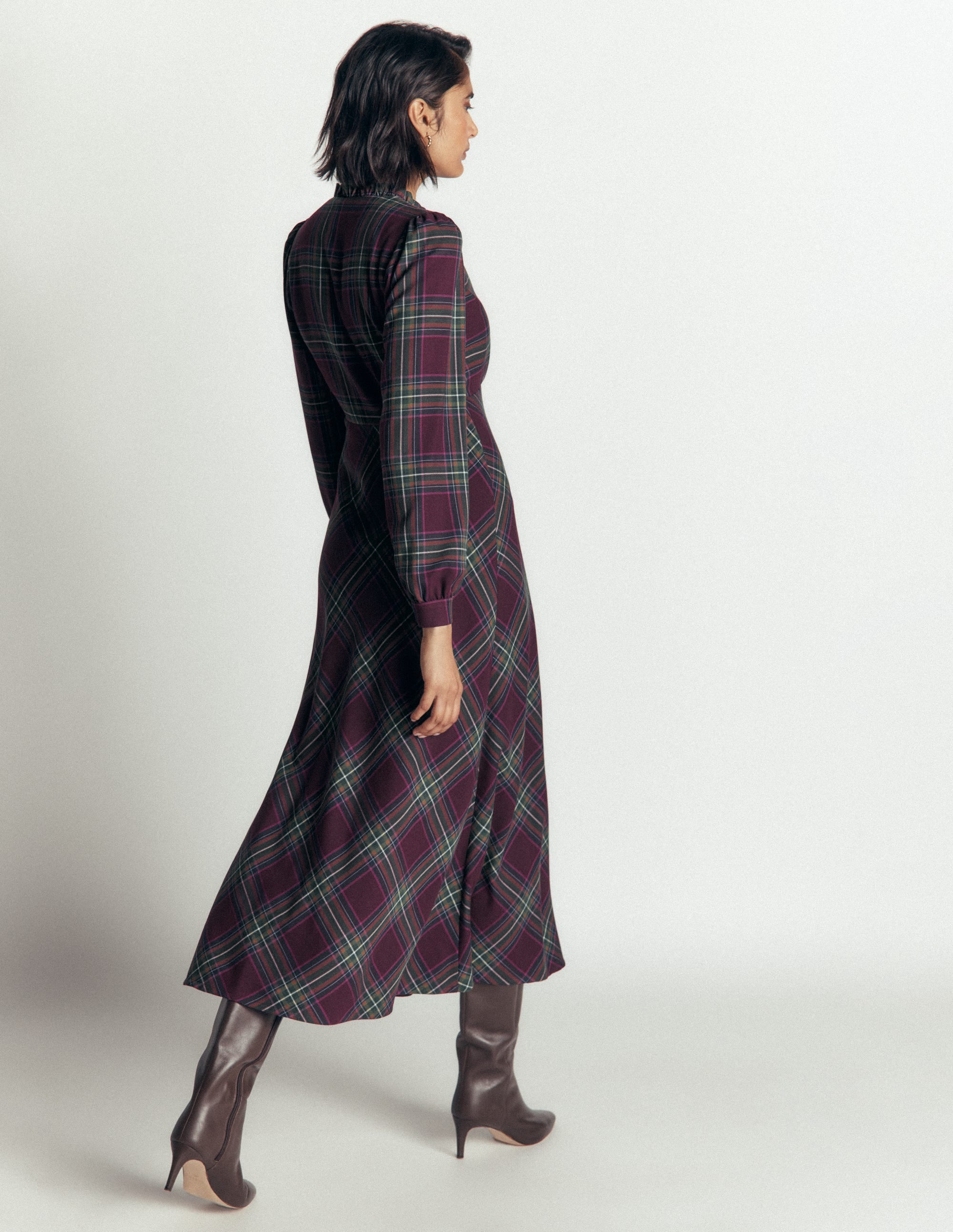 Cassie Checked Tea Dress-Maroon and Olive Check - Image 4