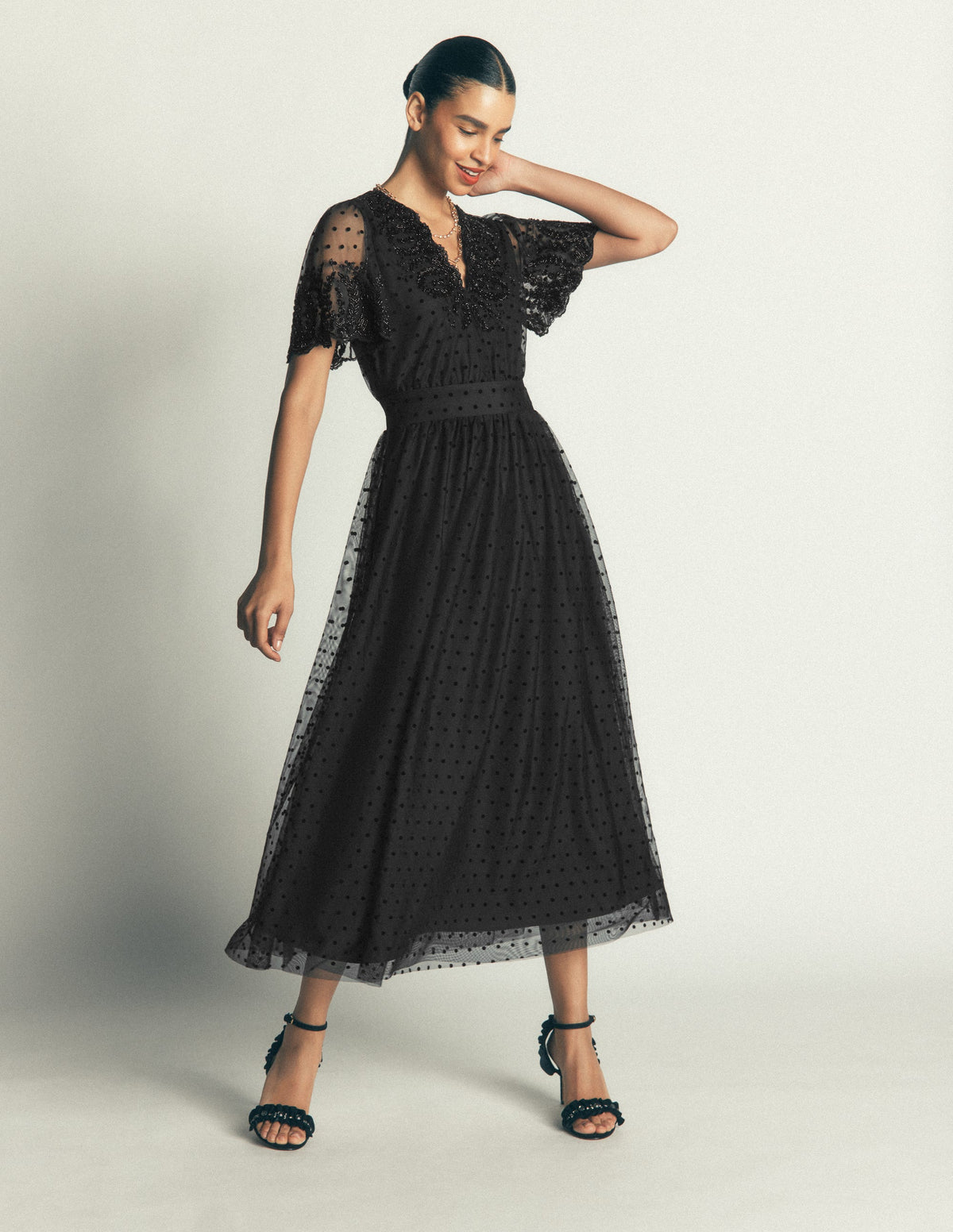 Besticktes Tüll-Maxikleid-Schwarz - Image 1