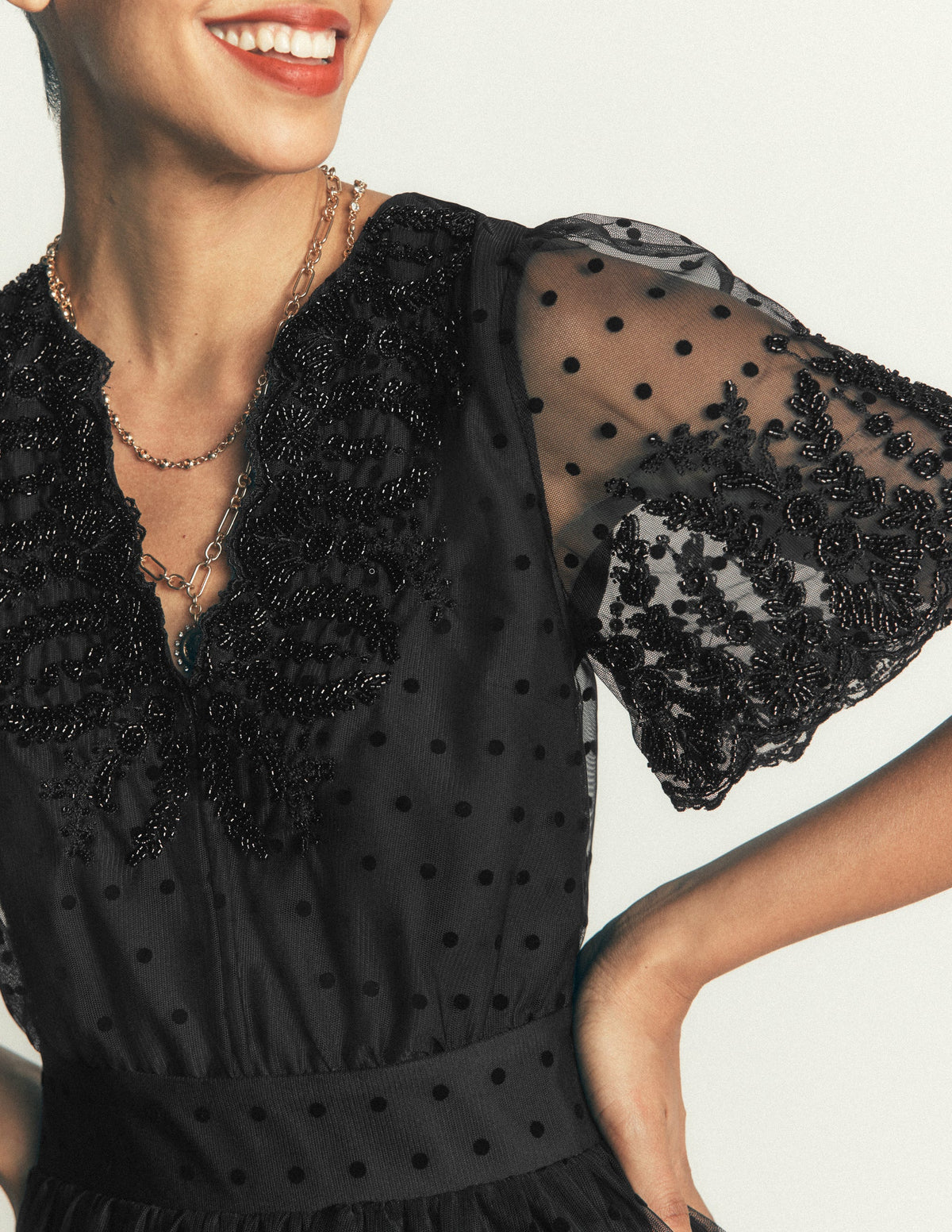 Besticktes Tüll-Maxikleid-Schwarz-3