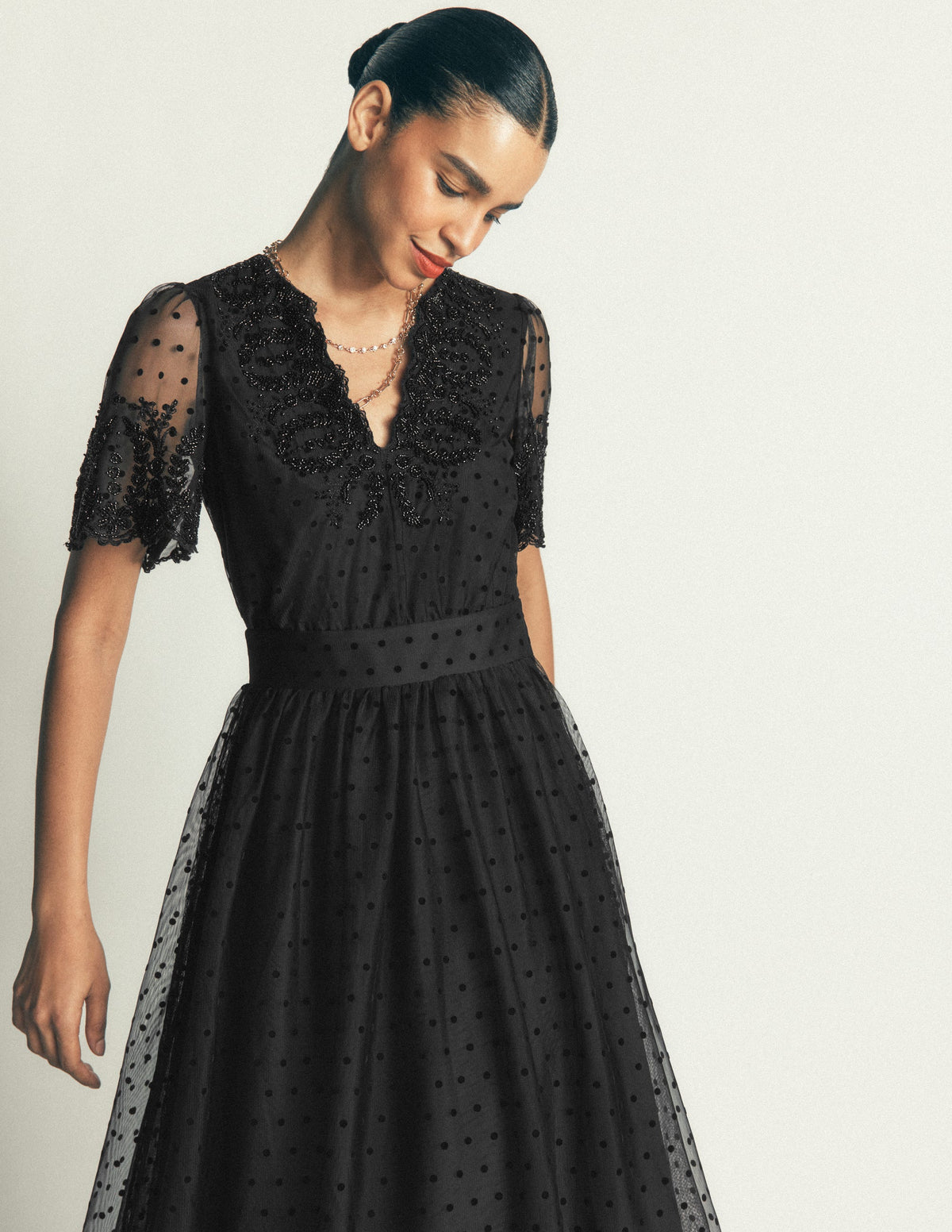 Besticktes Tüll-Maxikleid-Schwarz-5