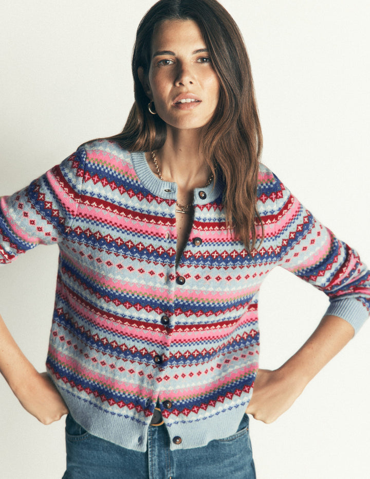 Edie Fair-Isle-Strickjacke-Durchgehend Blau Fair-Isle