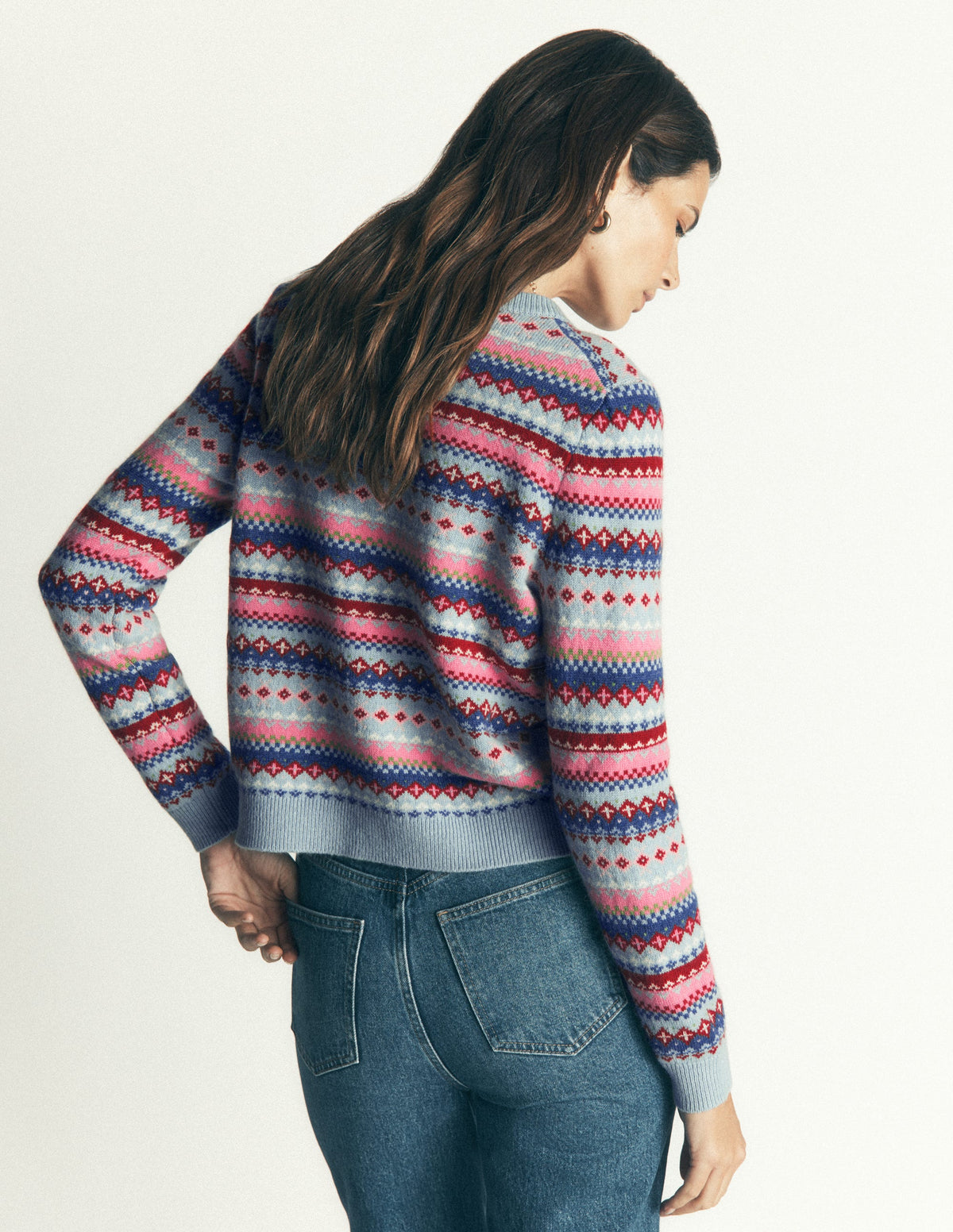 Edie Fair Isle Cardigan-Blue all over fair isle - Image 3