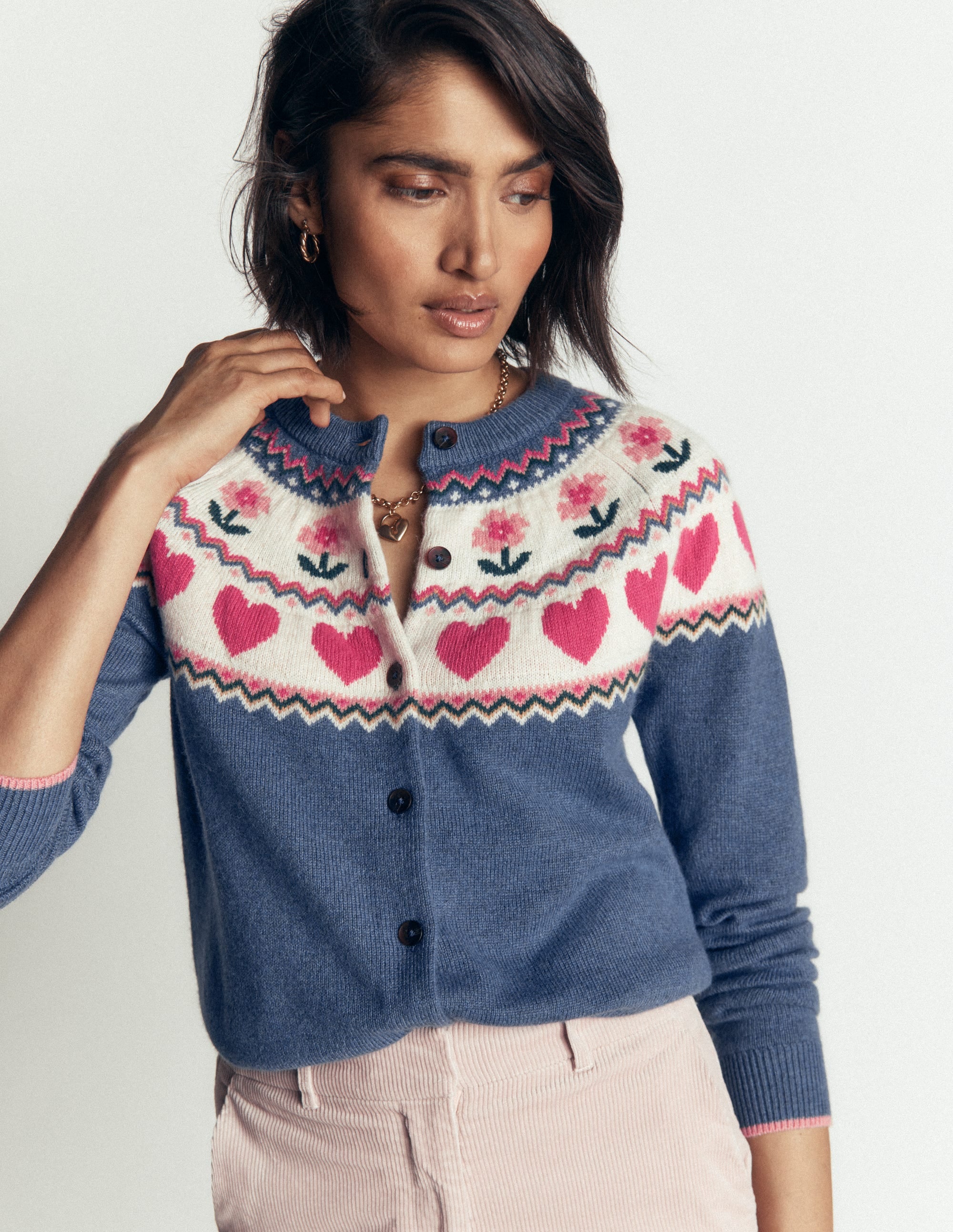 Edie Fair Isle Cardigan-Blue fair isle - Image 1