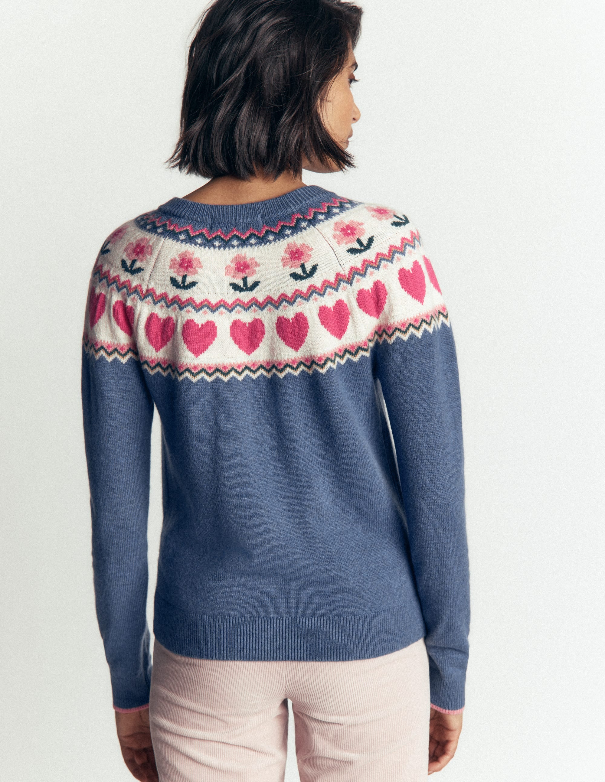 Edie Fair Isle Cardigan-Blue fair isle - Image 3