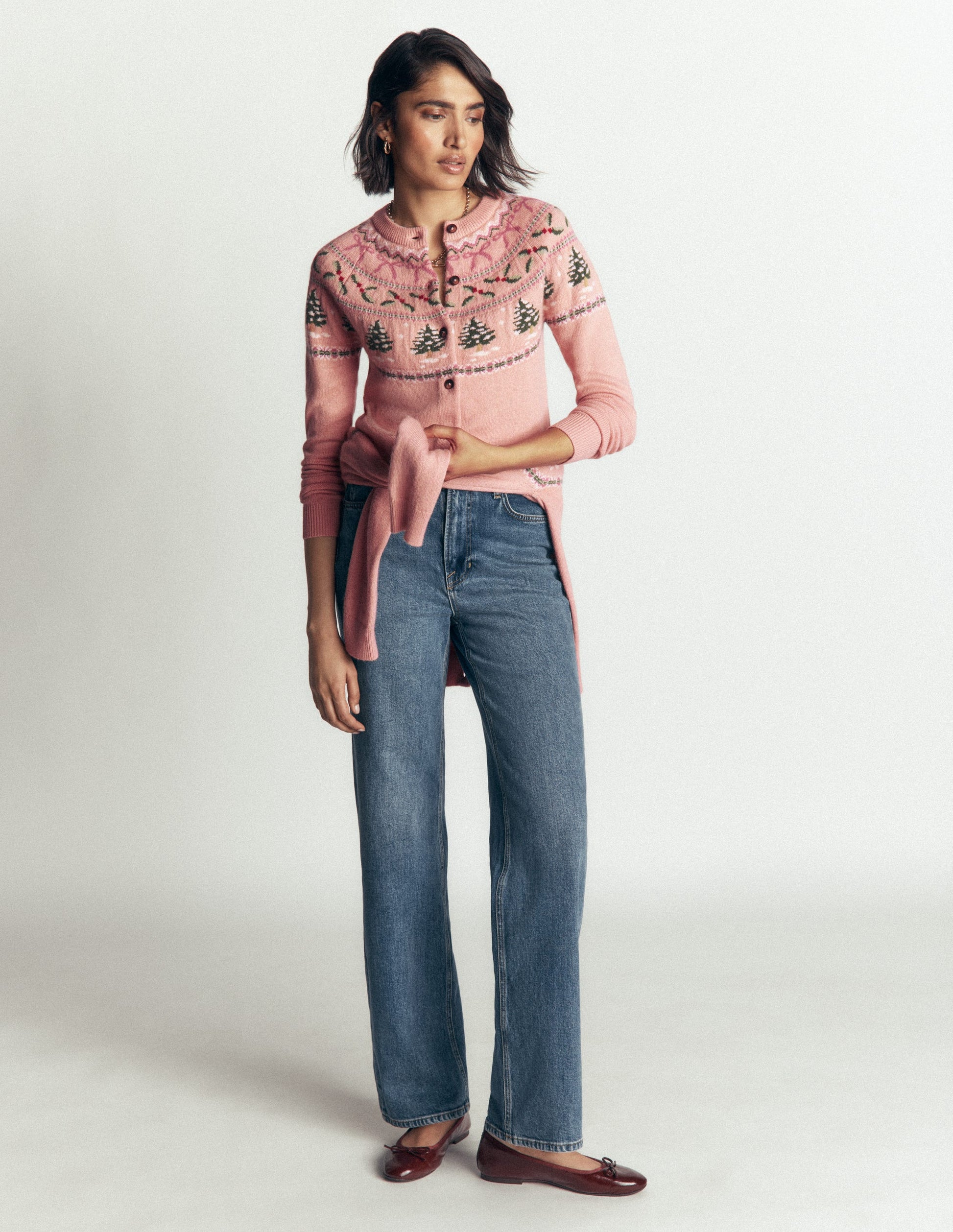 Edie Fair Isle Cardigan-Pink fair isle-4