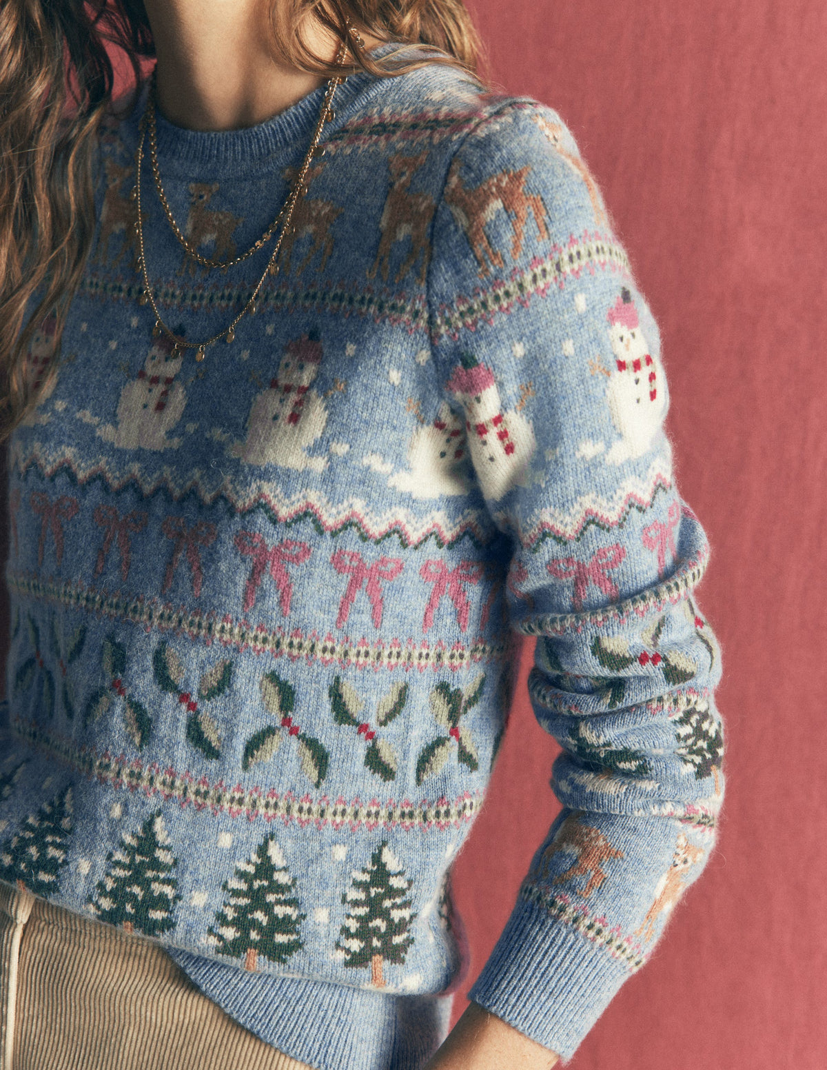 Edie Fair-Isle-Pullover-Blau Schneemann-Fair-Isle - Image 2