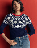 Edie Fair-Isle-Pullover-Marineblau Rentier