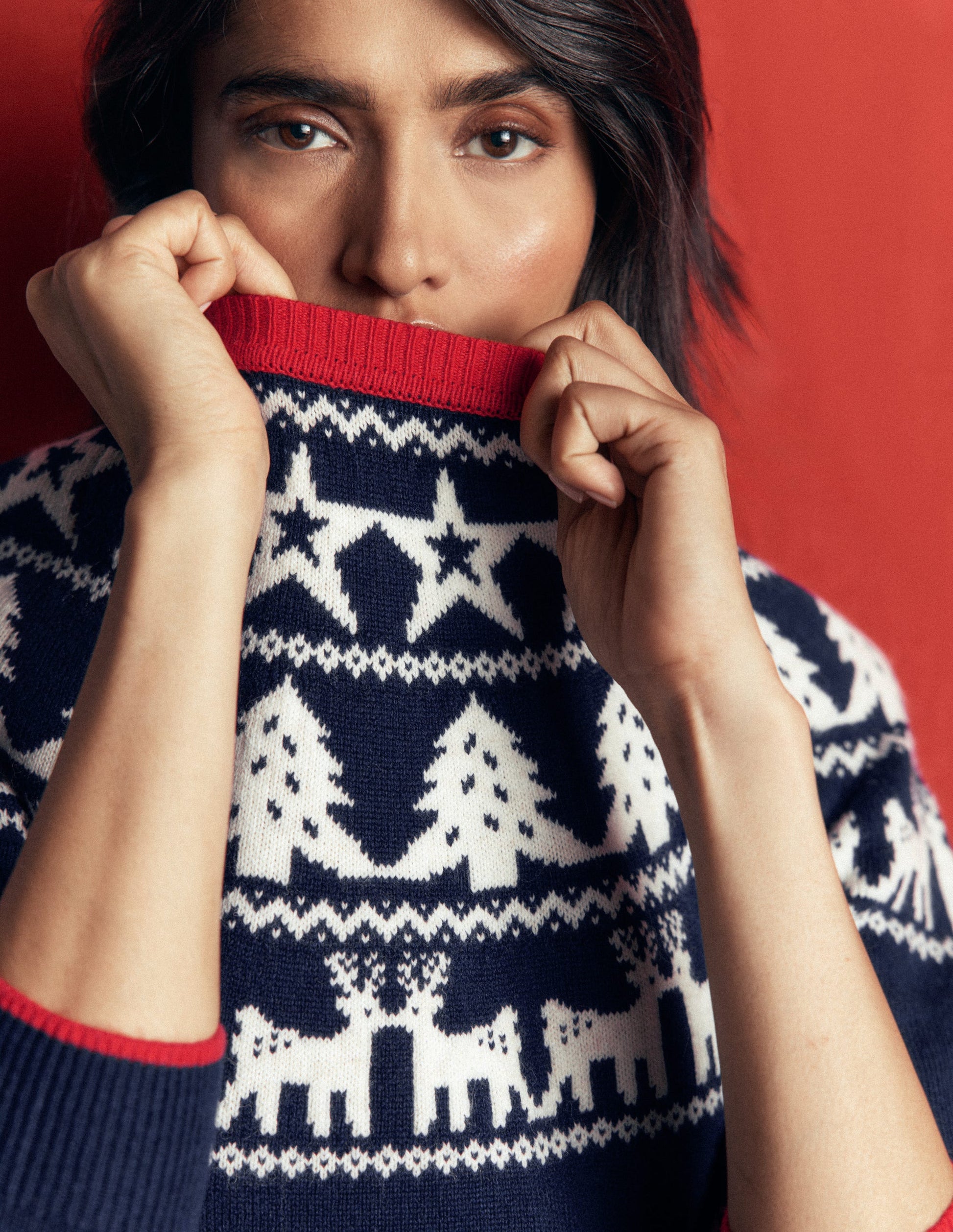 Edie Fair-Isle-Pullover-Marineblau Rentier-2