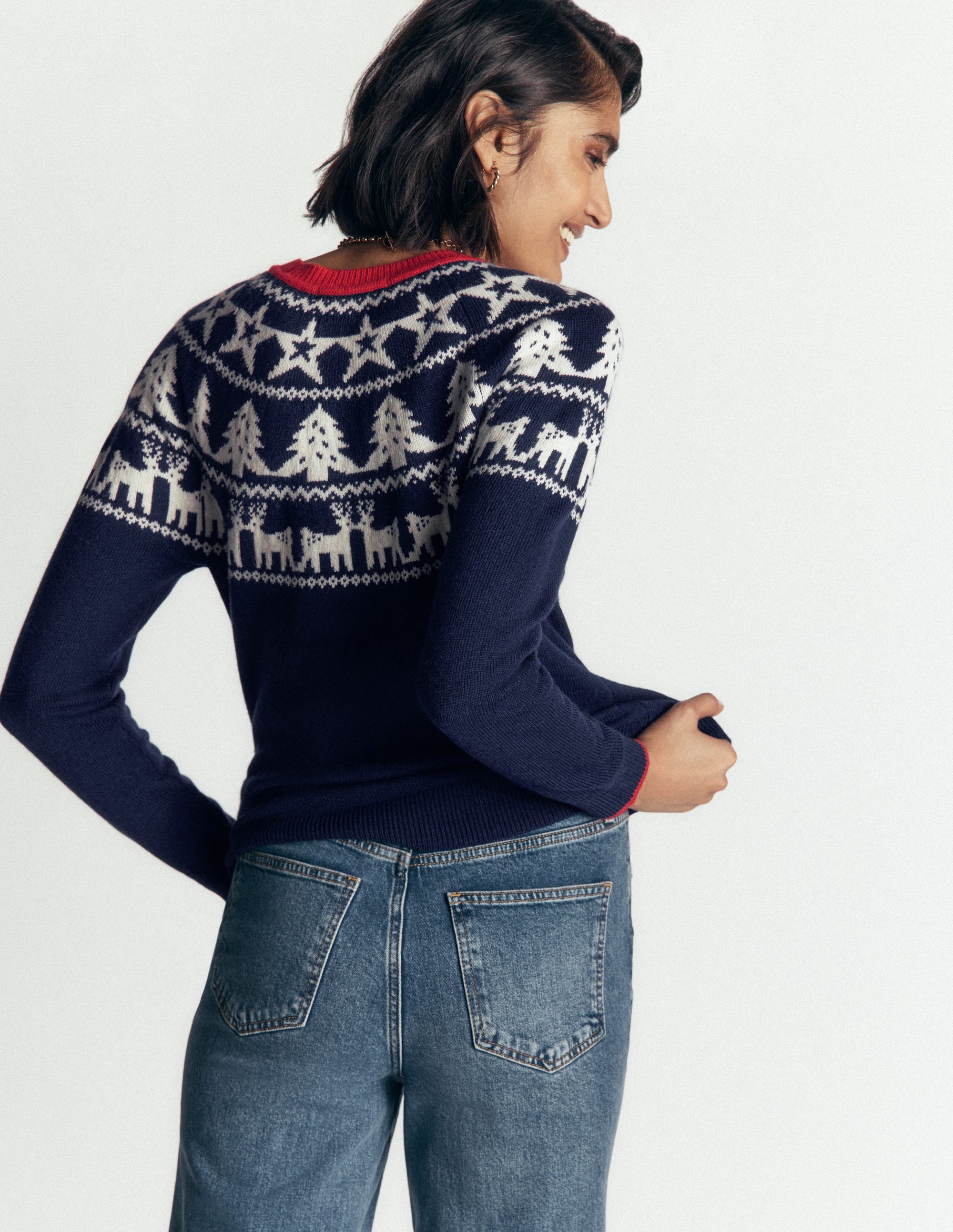 Edie Fair-Isle-Pullover-Marineblau Rentier - Image 3