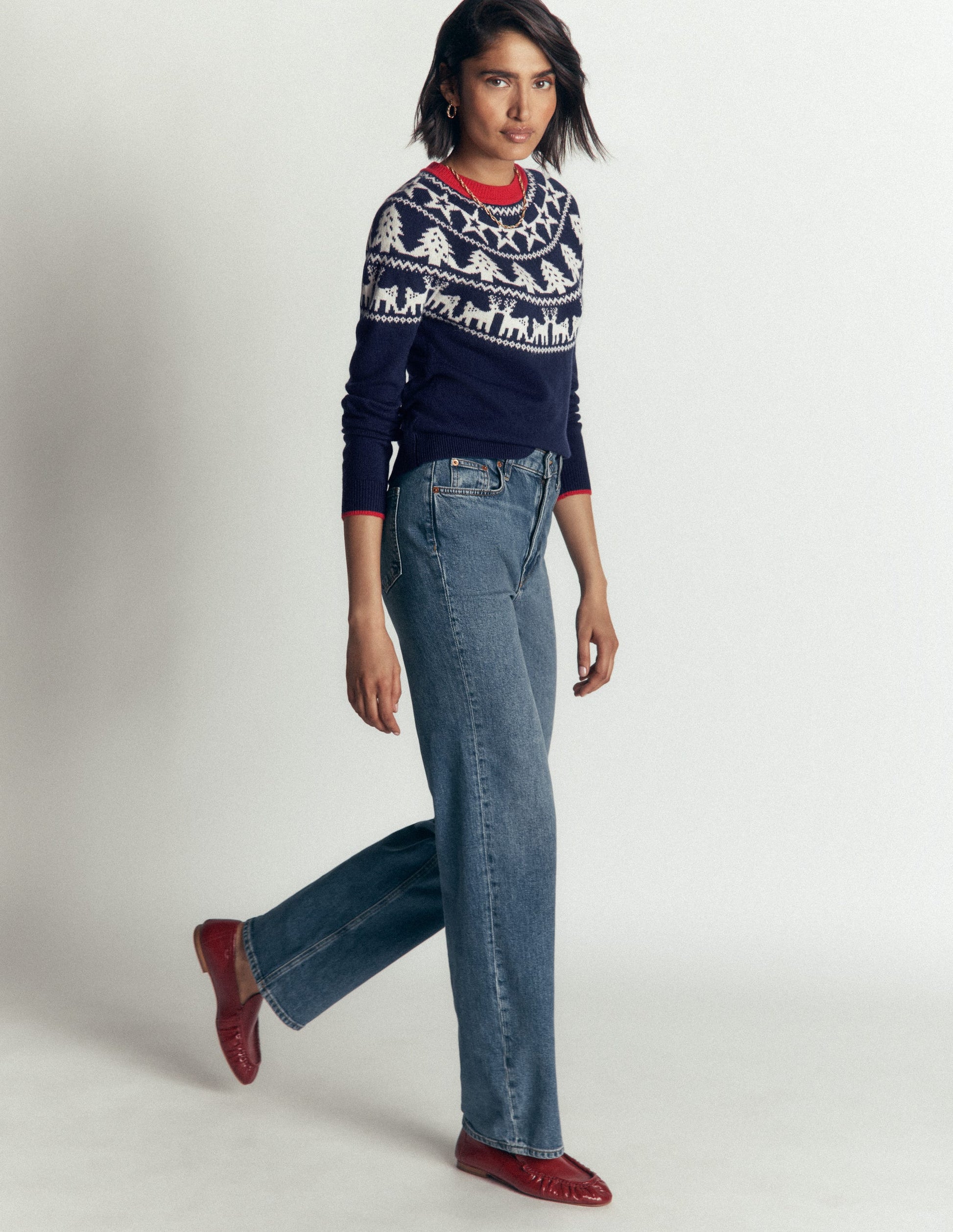 Edie Fair-Isle-Pullover-Marineblau Rentier-4