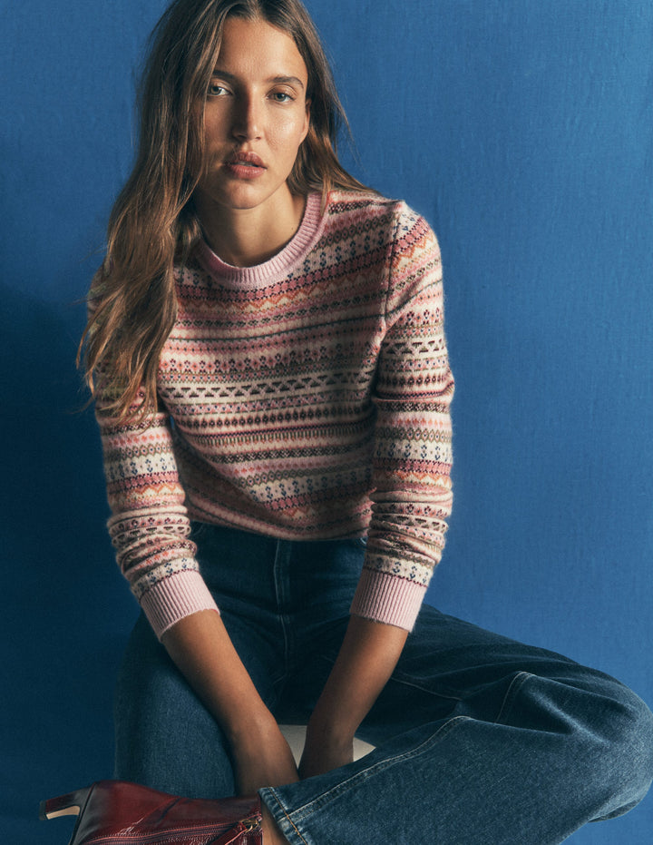 Edie Fair-Isle-Pullover-Rosa durchgehendes Fair-Isle-Muster