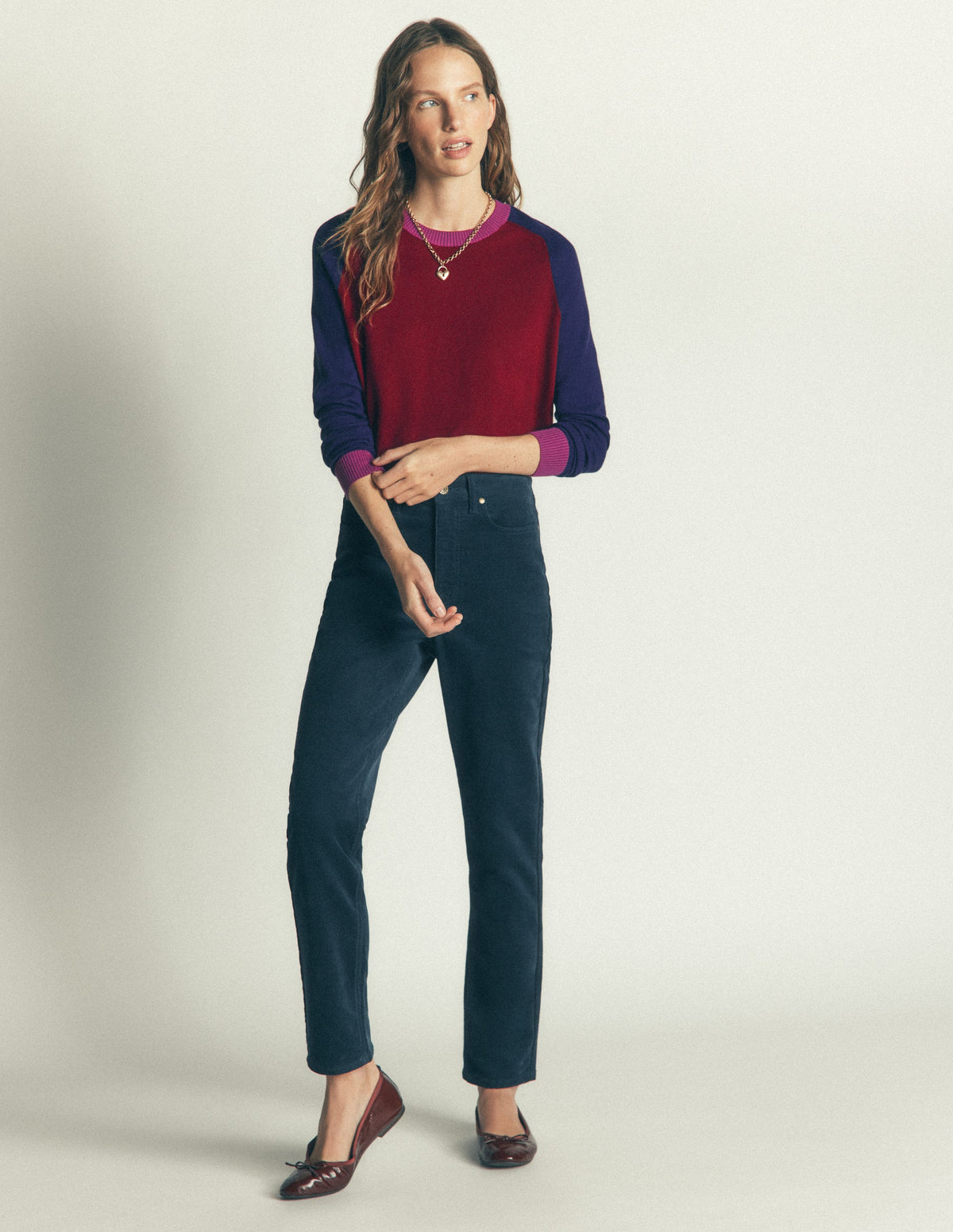 Meg Pullover mit Raglanärmeln-Merlot, Color Blocking-4