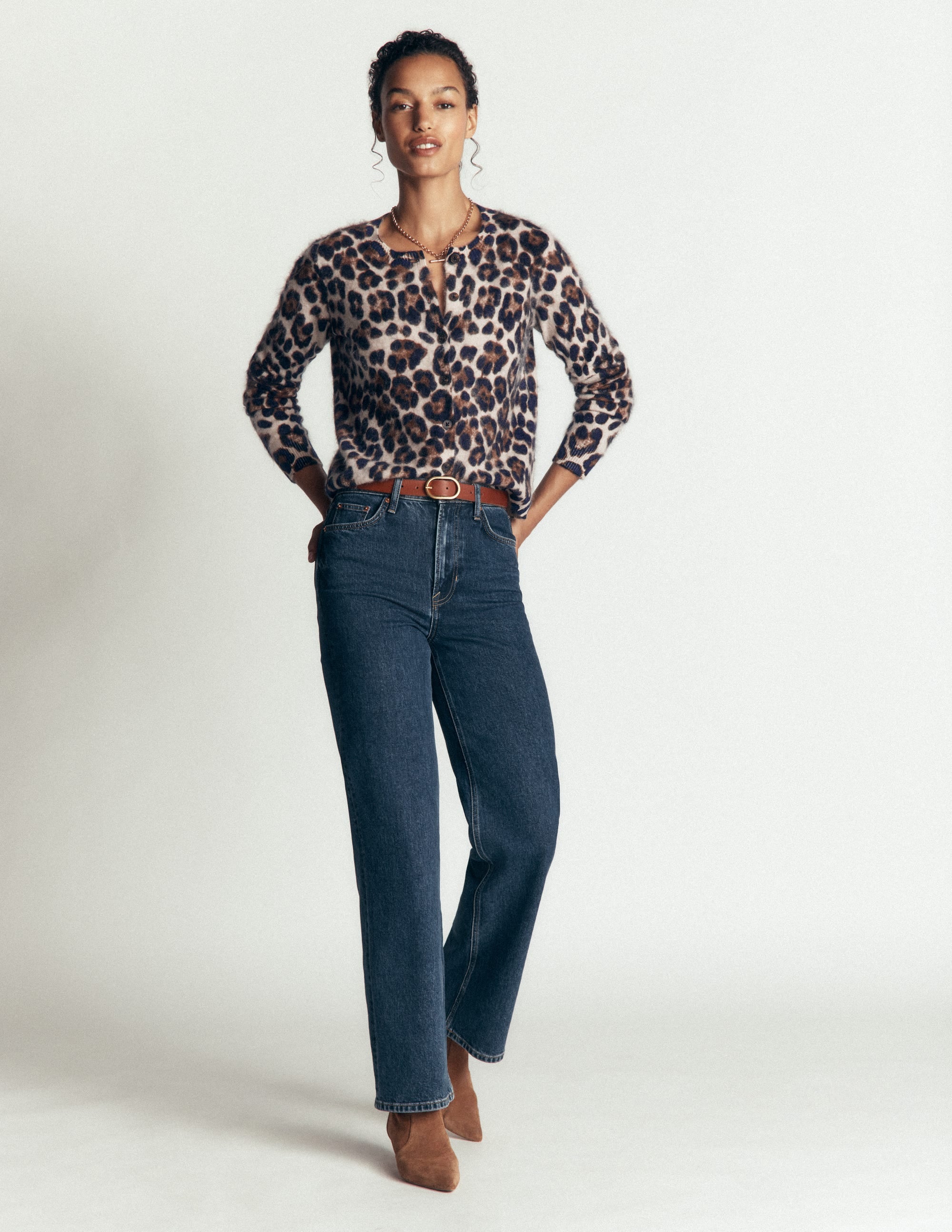 Cardigan Kat en cachemire brossé-Camel, léopard - Image 4