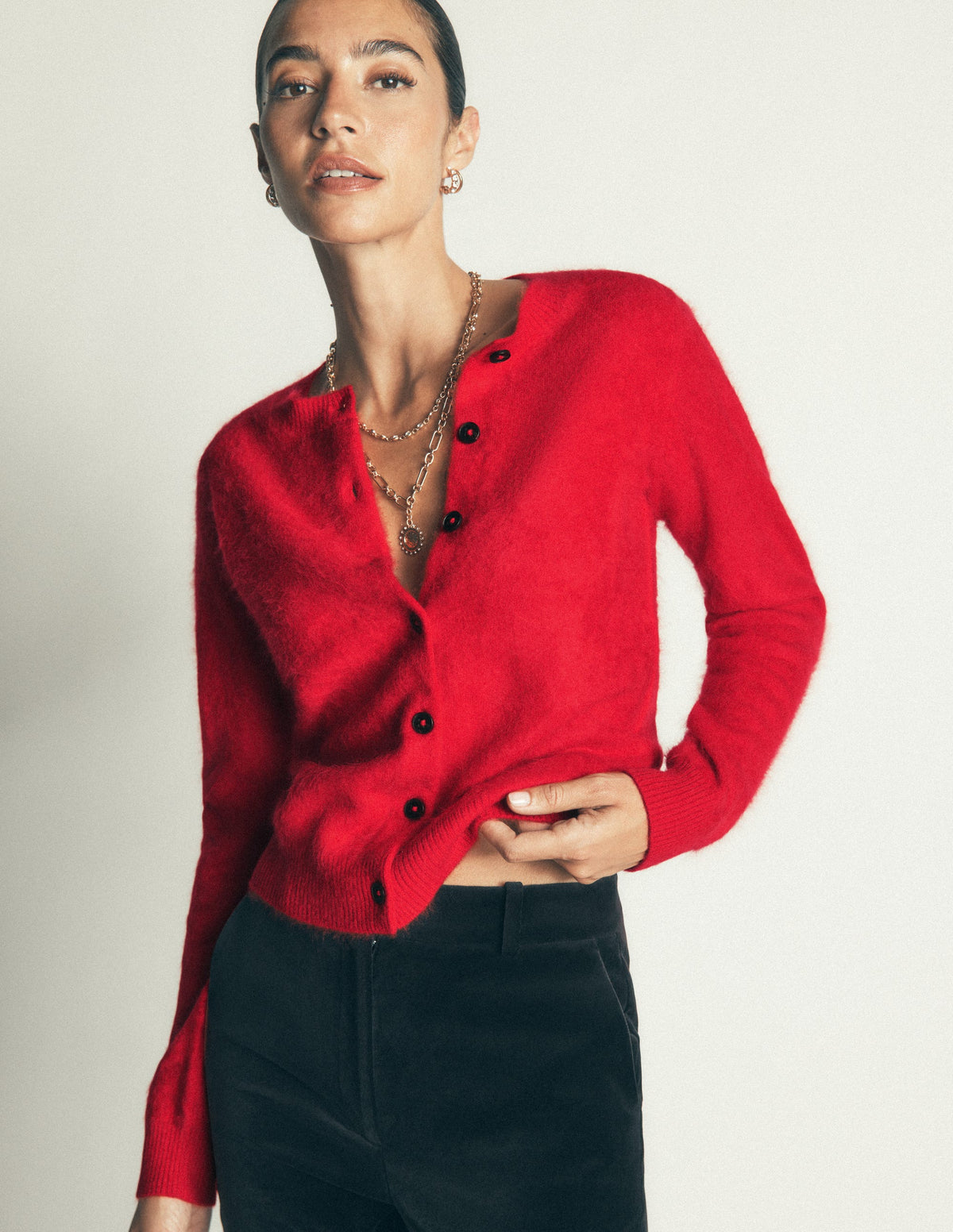 Kat Strickjacke aus gebürstetem Kaschmir-Mohnblumenrot-5