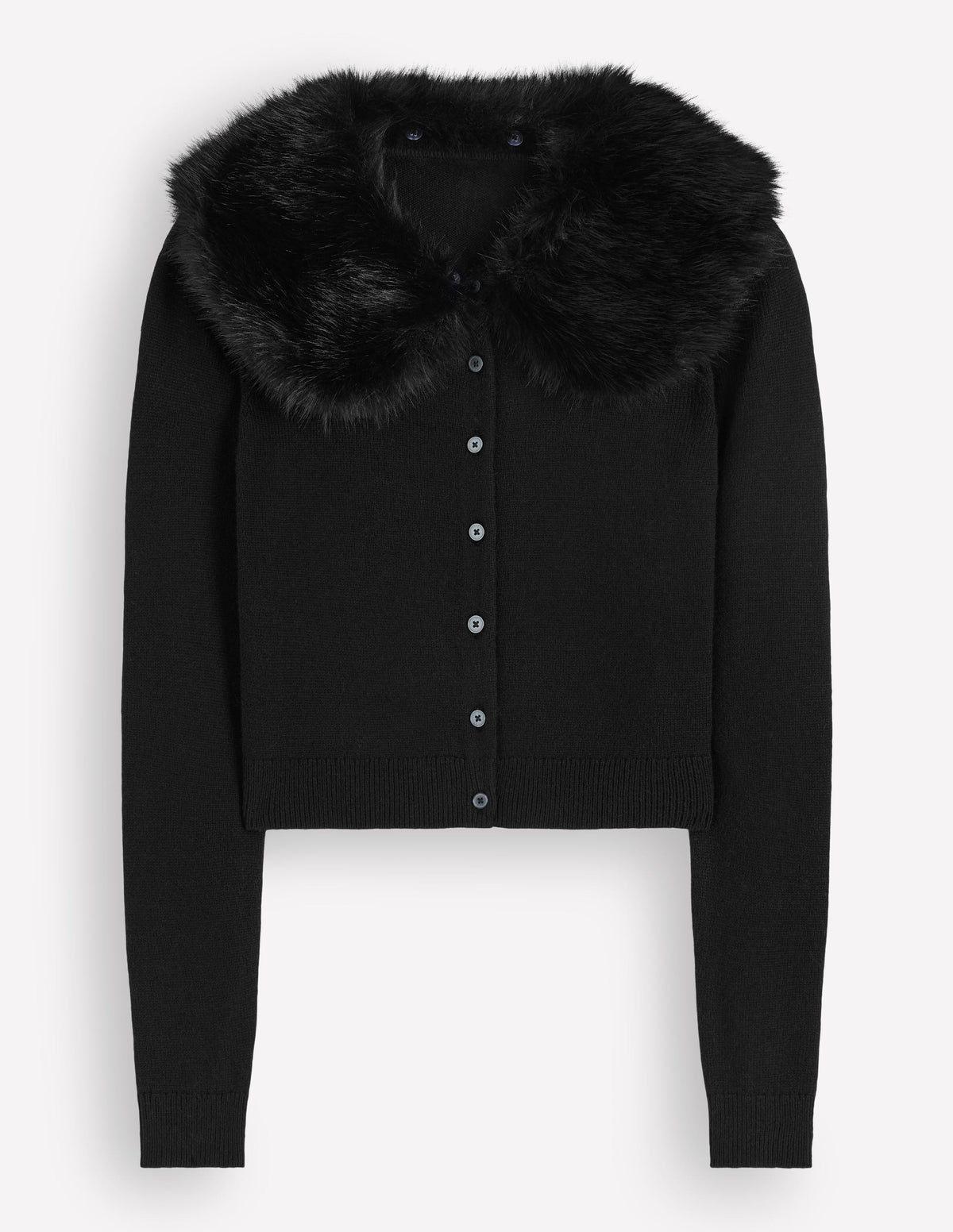 Verkürzte Strickjacke mit Fellkragen-Schwarz-7