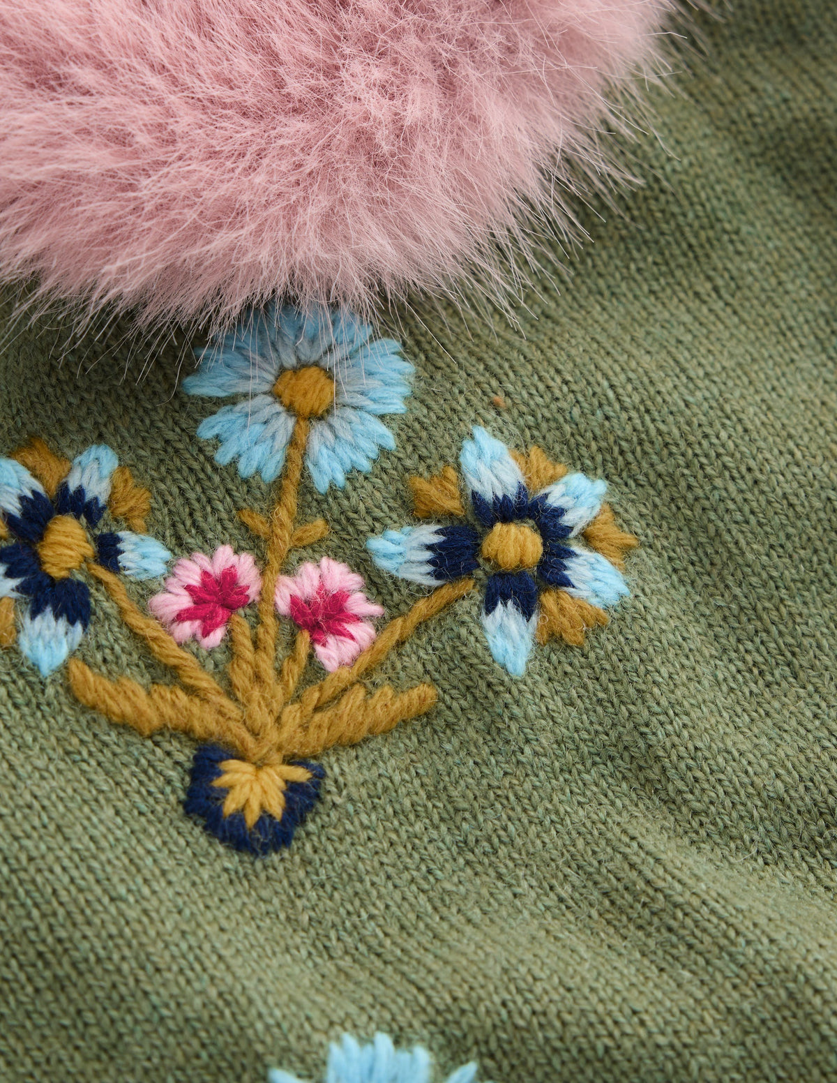 Verkürzte Strickjacke mit Fellkragen-Lorbeergrün, Bestickt - Image 9