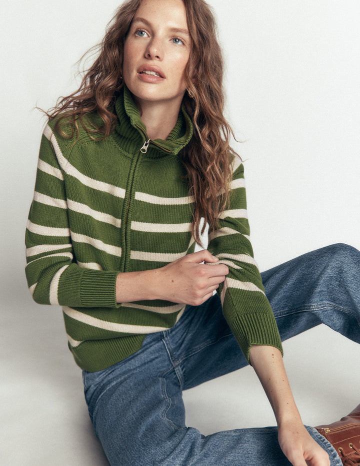 Lucy Pullover mit Halbreißverschluss-Grün Streifen