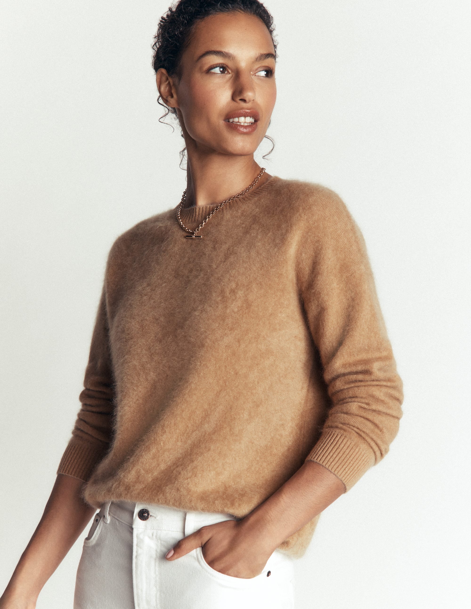 Kat Brushed Cashmere Jumper-Camel Melange - Image 4