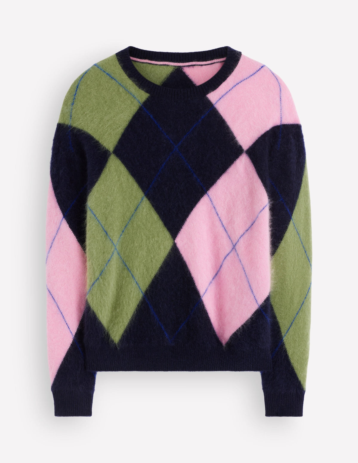 Kat Brushed Cashmere Jumper-Navy, Pink, Green Argyle - Image 7