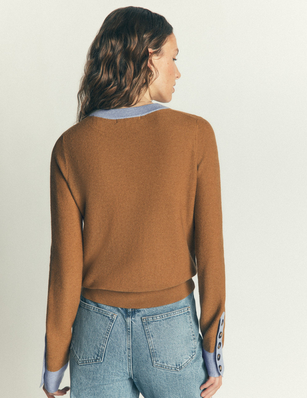 Grace Pullover in Blockfarben-Camel, Blau-3