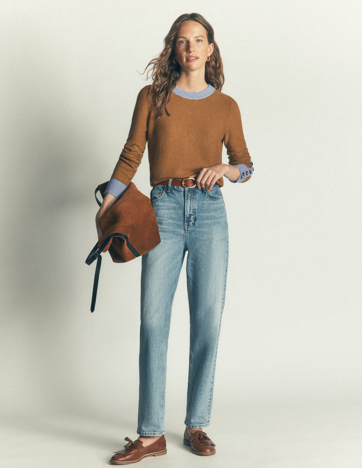 Grace Pullover in Blockfarben-Camel, Blau-4