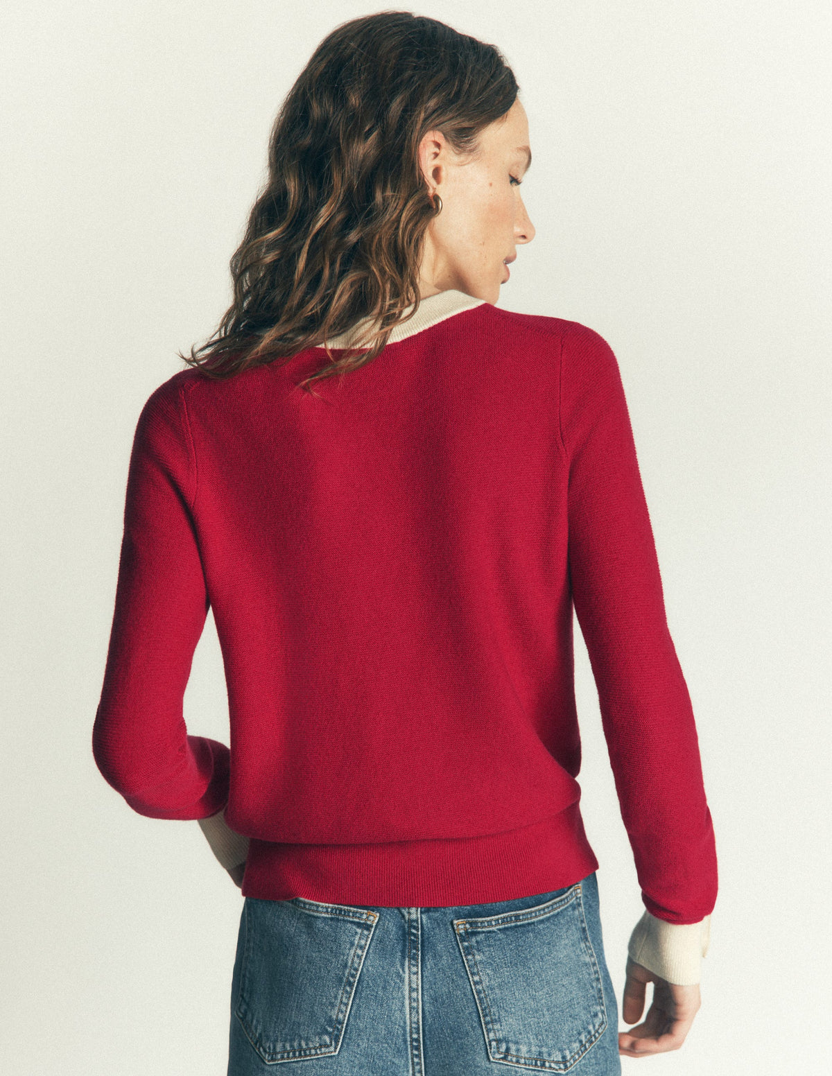 Grace Pullover in Blockfarben-Mohnblumenrot, Naturweiß-3