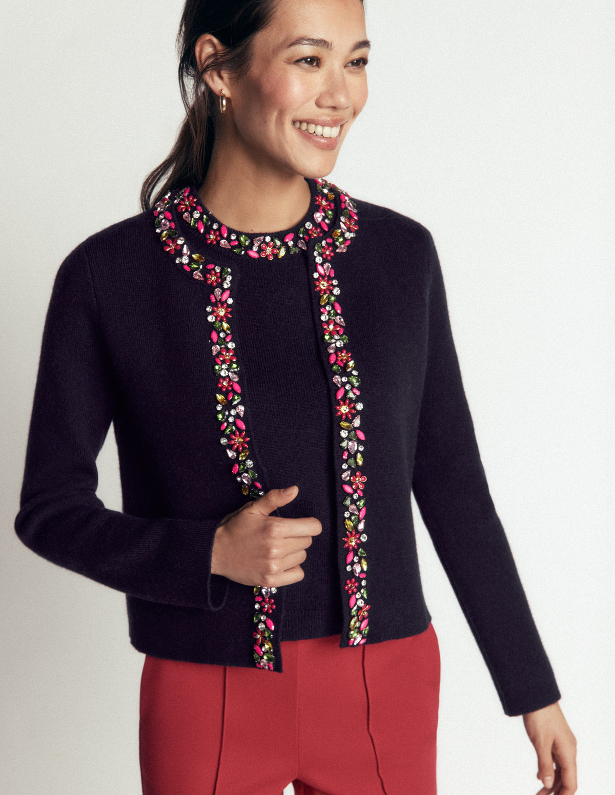 Verzierte Strickjacke-Marineblau-5