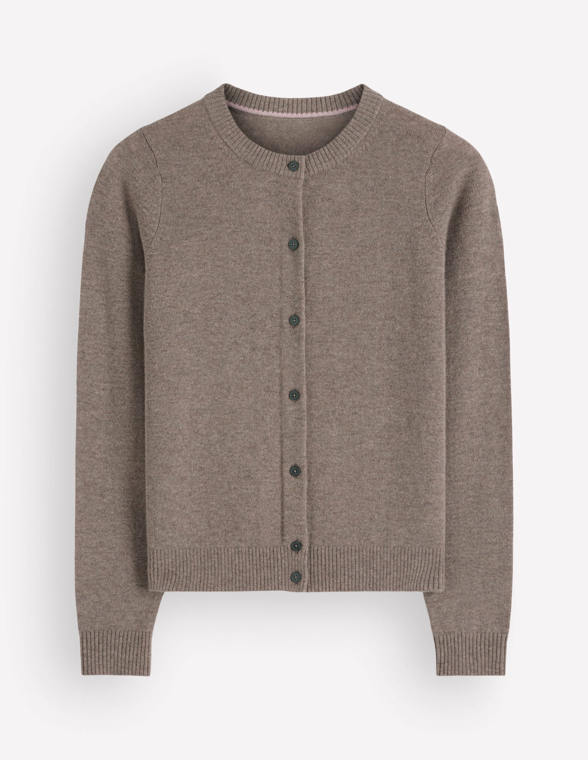 Elsie Kaschmir-Strickjacke mit Rundhalsausschnitt-Nerzbraun Melange - Image 5