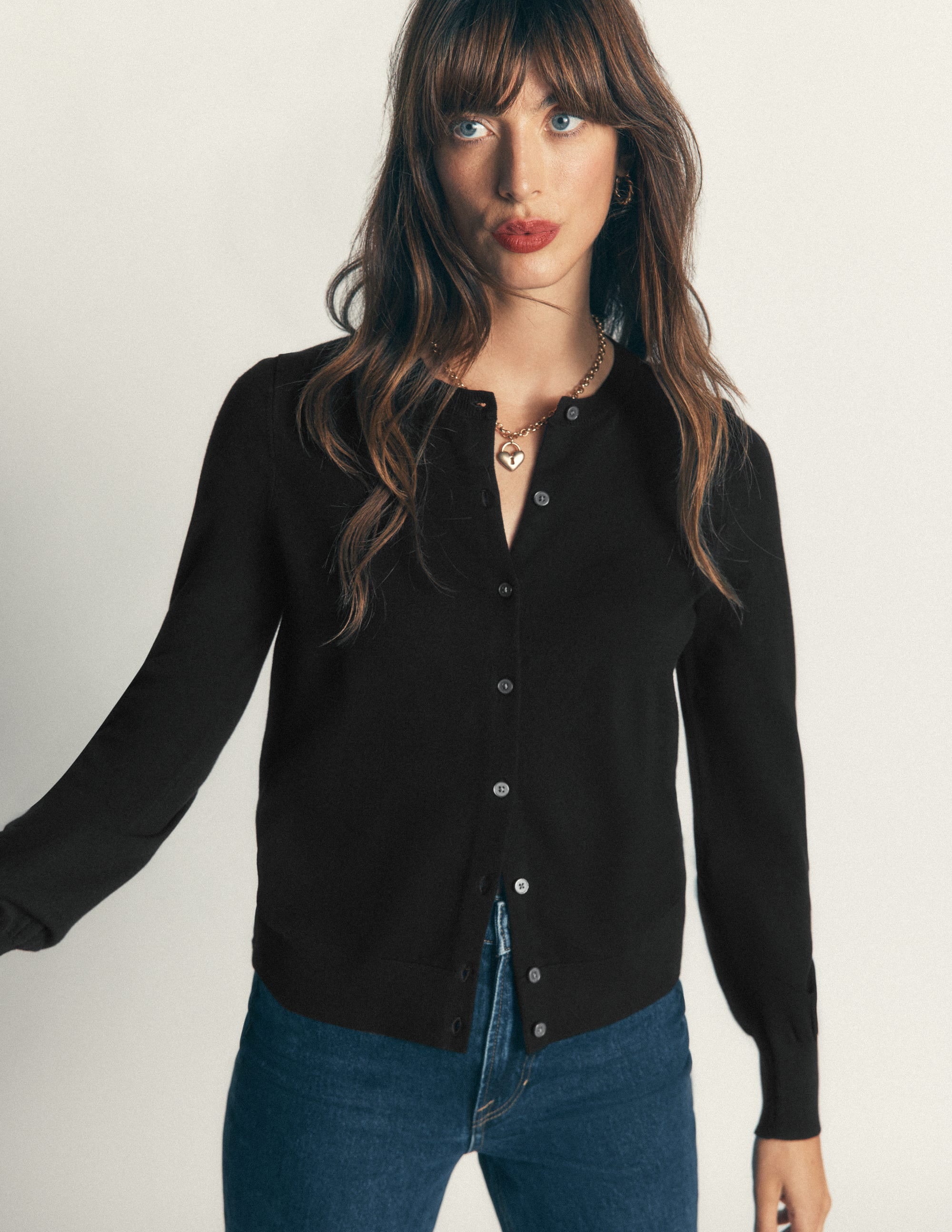 Camilla Baumwollstrickjacke mit Rundhalsausschnitt-Schwarz - Image 1
