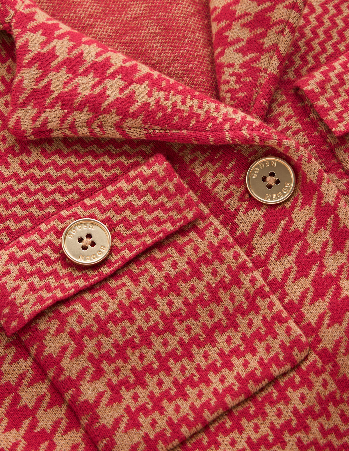 Phoebe Collared Knitted Jacket-Red, Camel check-7