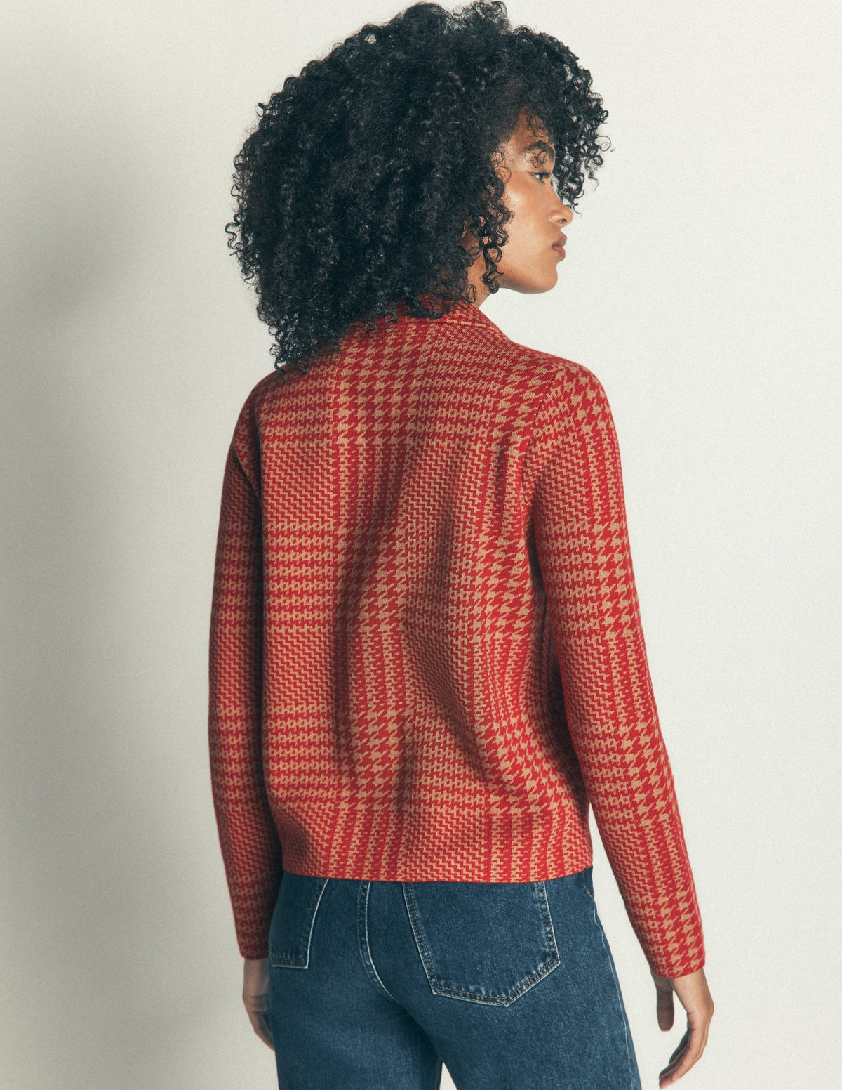 Phoebe Collared Knitted Jacket-Red, Camel check-3