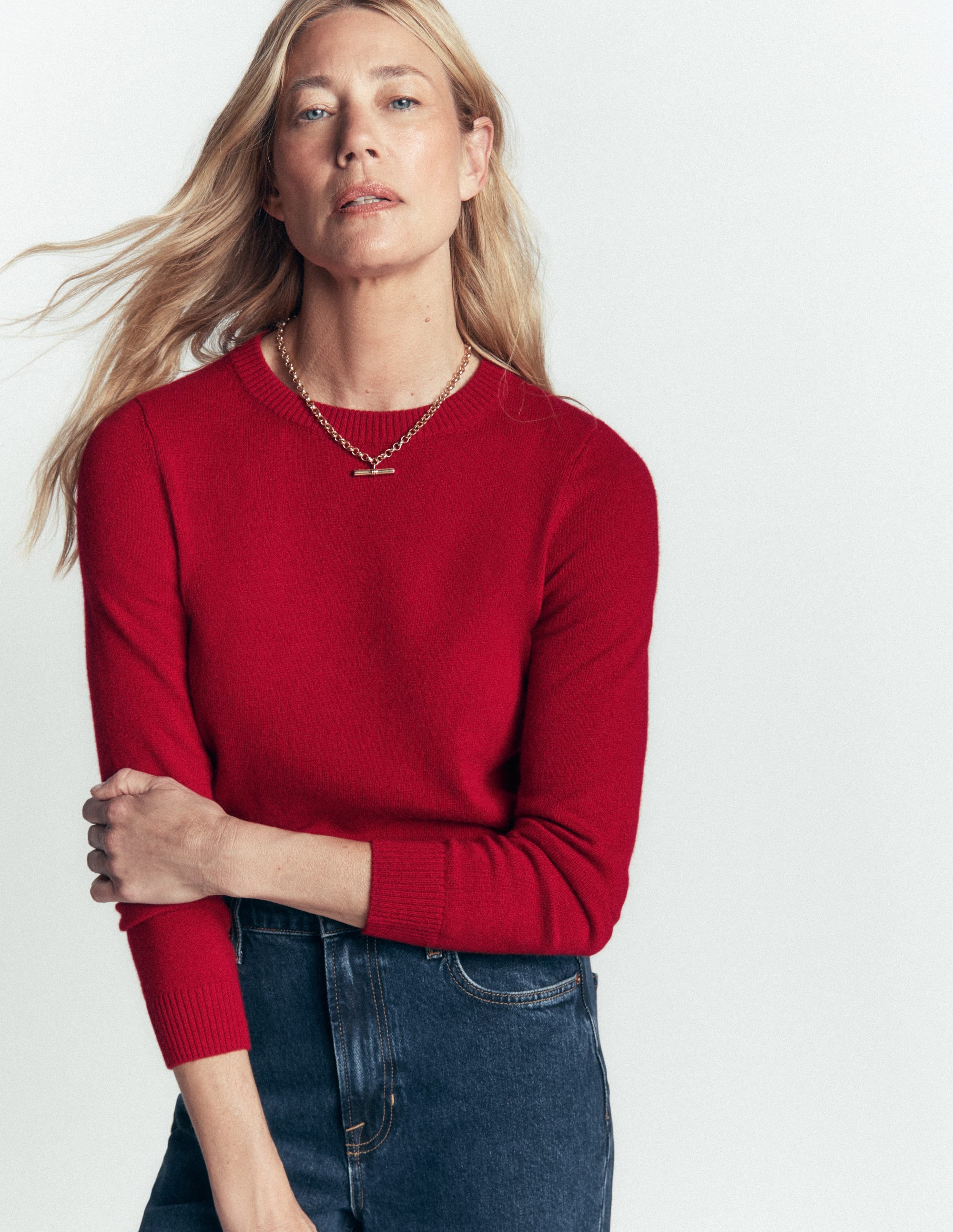 Elsie Kaschmirpullover mit Rundhalsausschnitt-Mohnblumenrot - Image 2