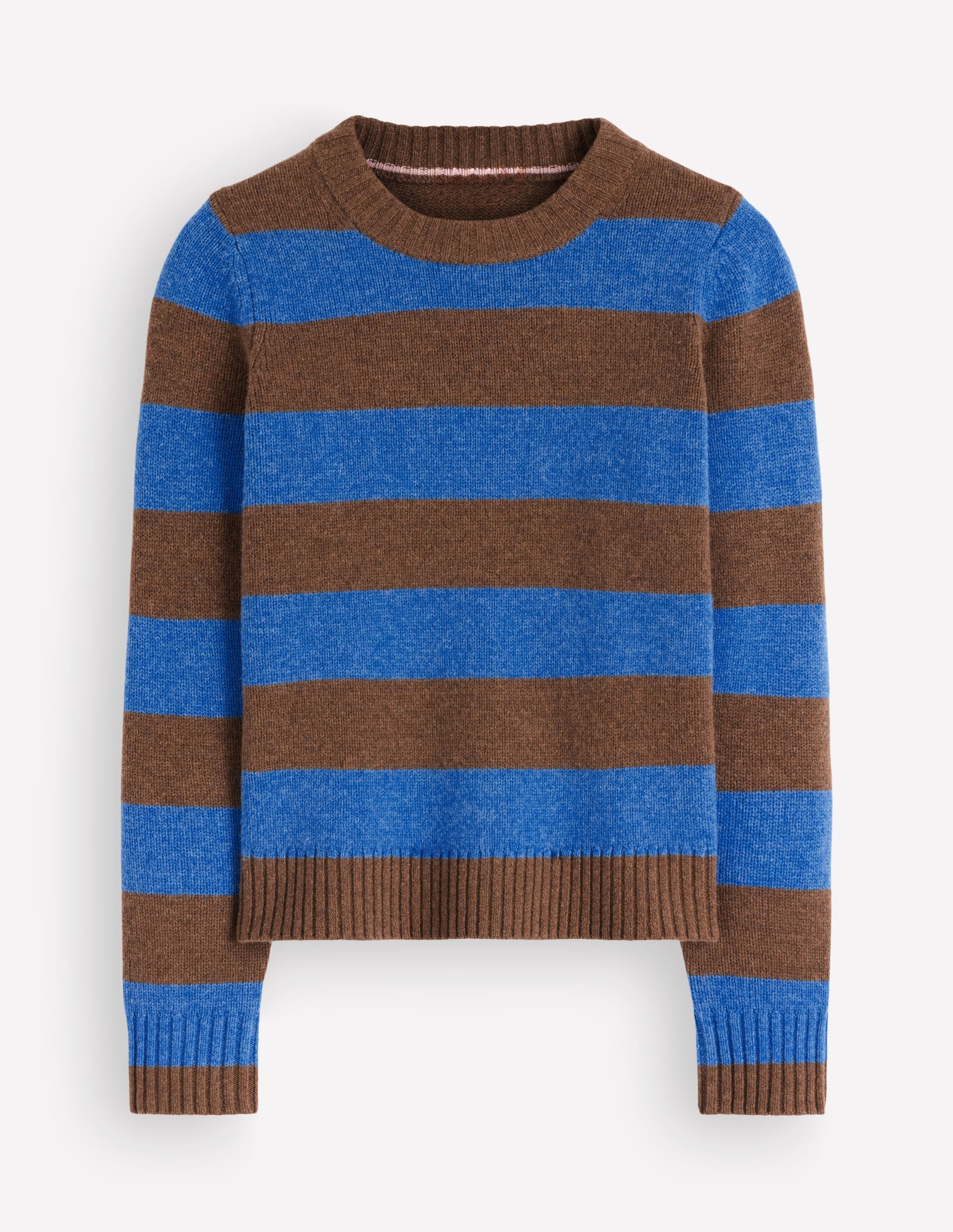 Marta Pullover aus Merinowolle mit Rundhalsausschnitt-Bitterschokolade, Blauer Streifen - Image 7