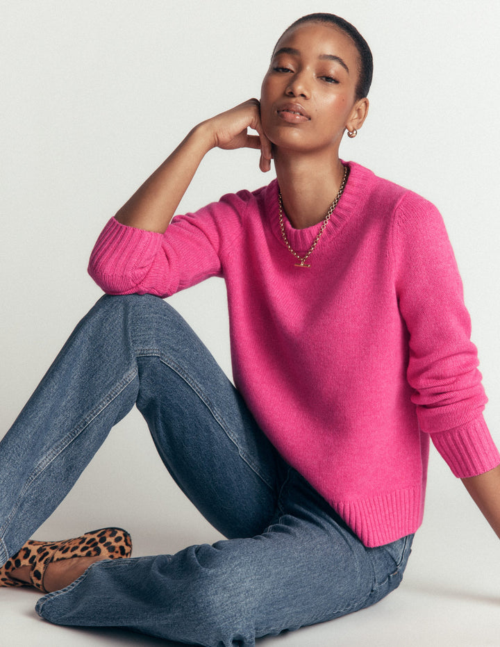Marta Pullover aus Merinowolle mit Rundhalsausschnitt-Pink Power
